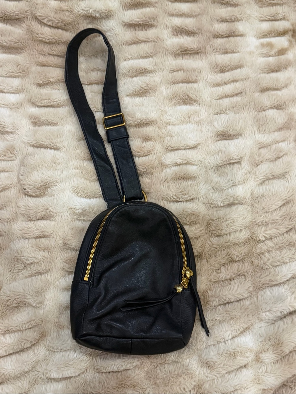 Black Hobo Leather Crossbody Sling Bag with Gold Hardware